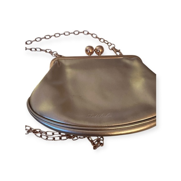 Ted Baker gold evening bag with long chain and kiss lock closure - Picture 2 of 9